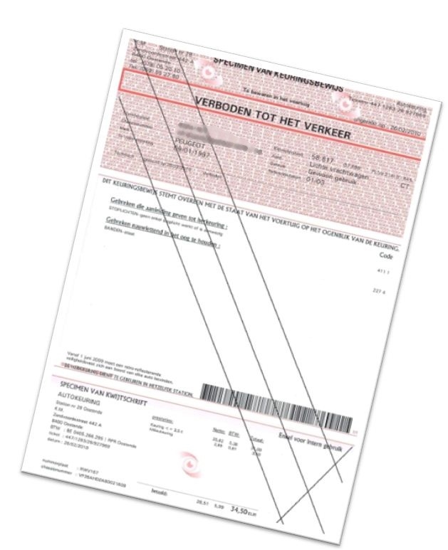 Rood keuringsbewijs met vermelding verboden tot het verkeer